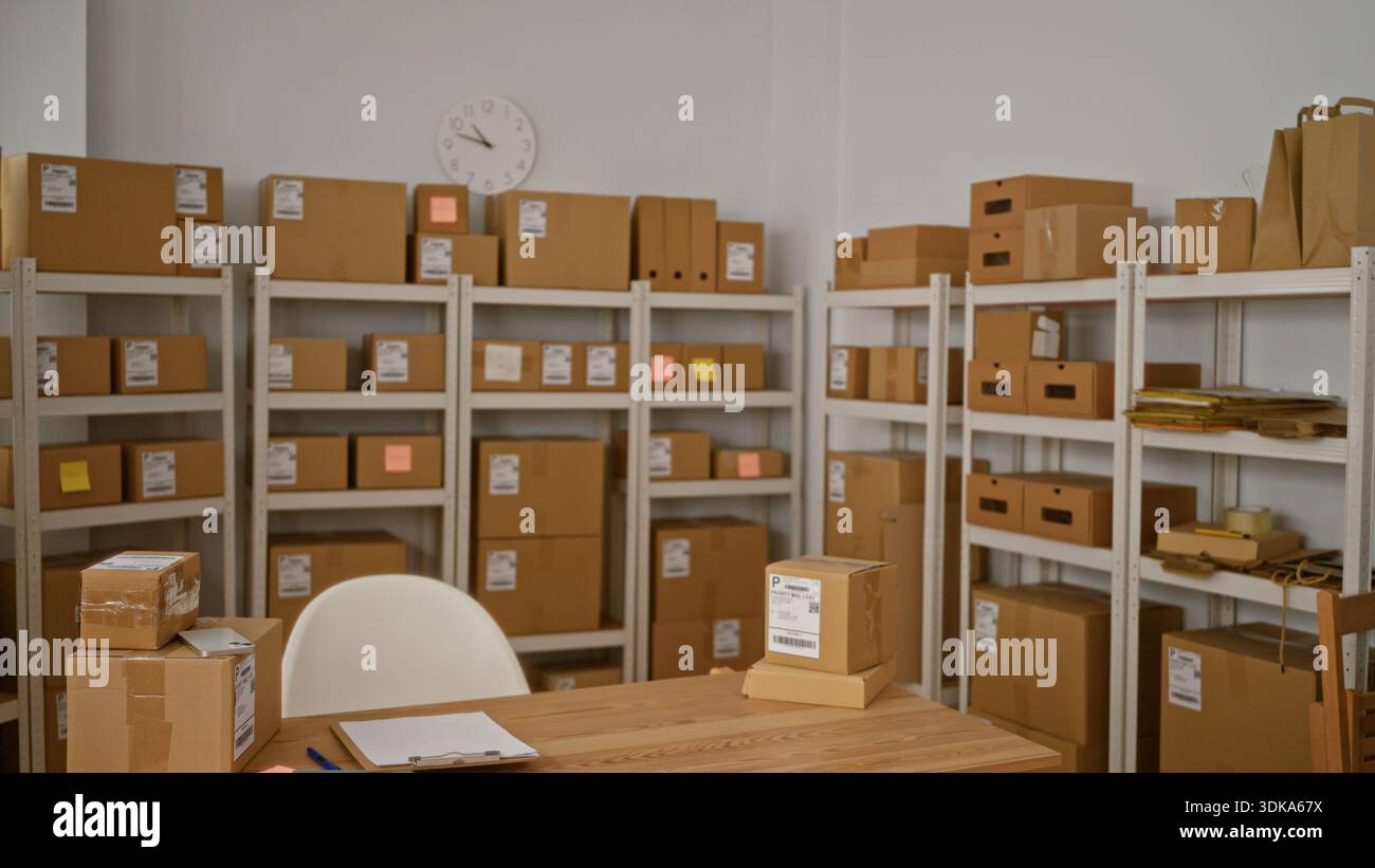 Warehouse shelves stacked boxes hi-res stock photography and images - Alamy