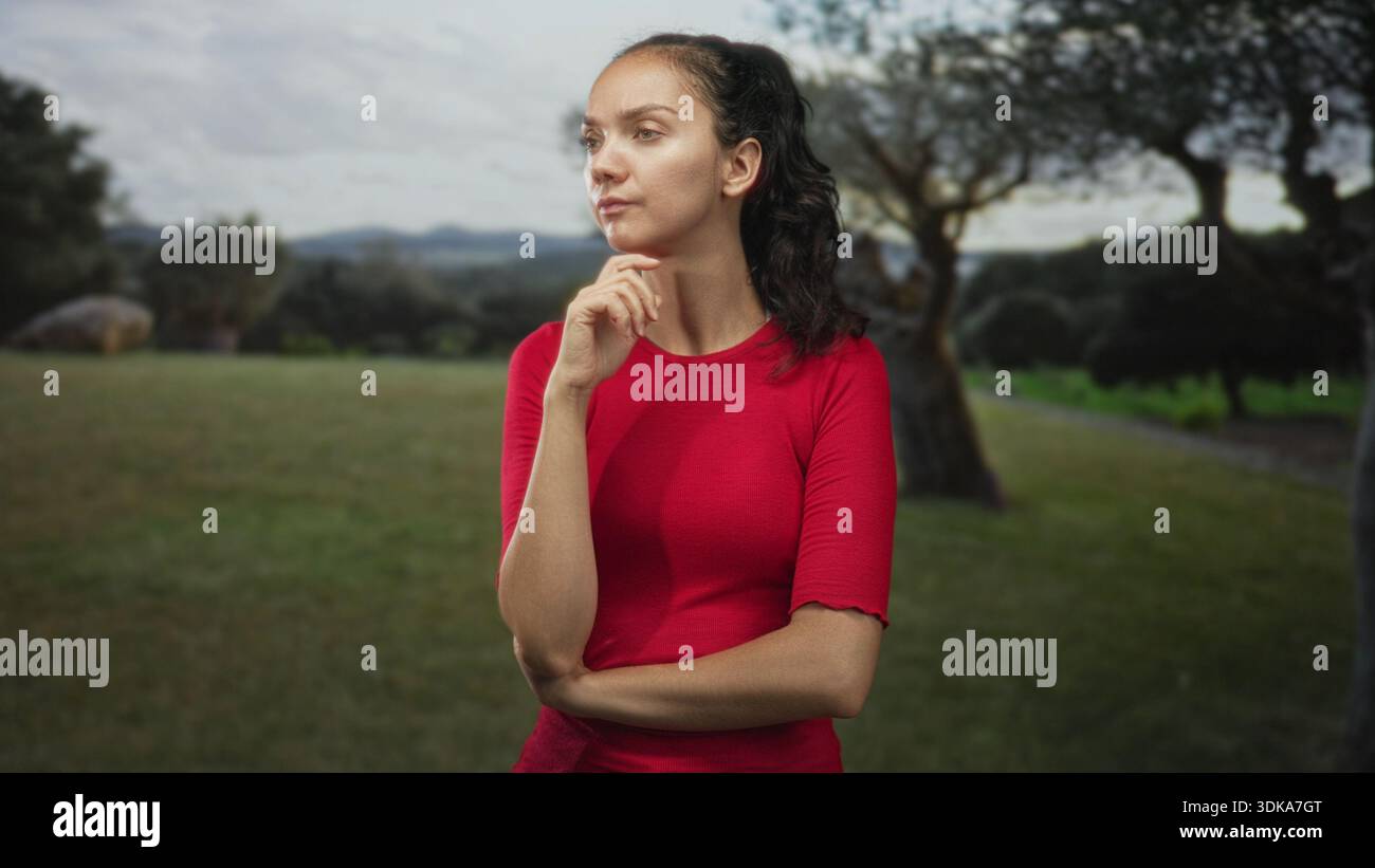 Woman in red top looks hi-res stock photography and images - Alamy