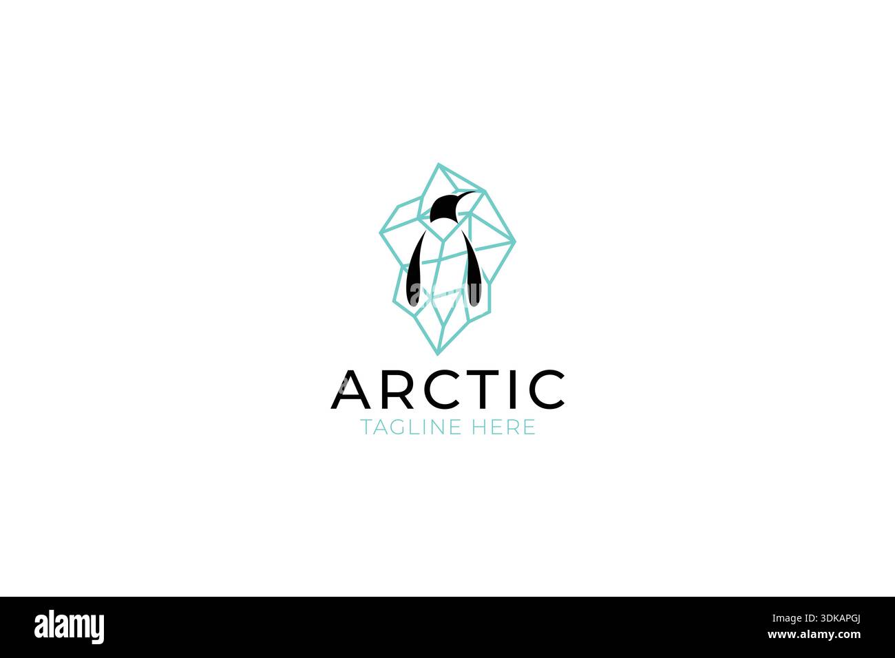 Arctic Penguin Silhouette Abstract Logo Concept with Geometric Iceberg Background Brand Identity Stock Vector
