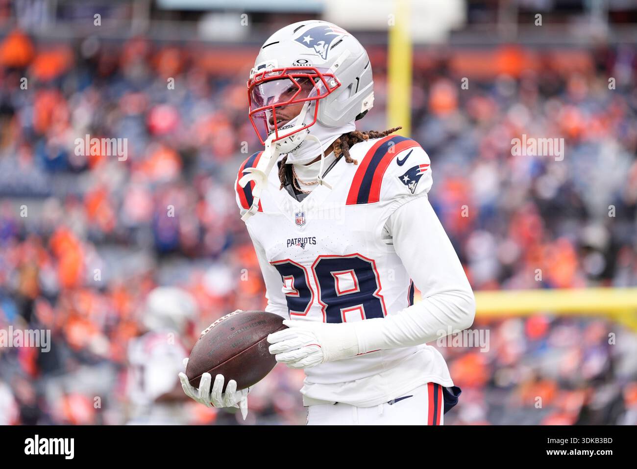 New England Patriots cornerback Alex Austin warms up before an NFL ...