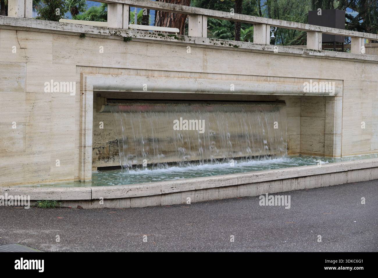 Artificial waterfall on the Passer promenade in the town of Merano in South Tyrol, Italy Stock Photo