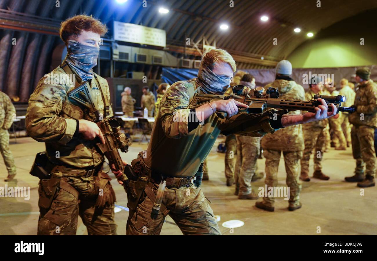 Members of the British military at RAF Leeming prepare for Exercise ...
