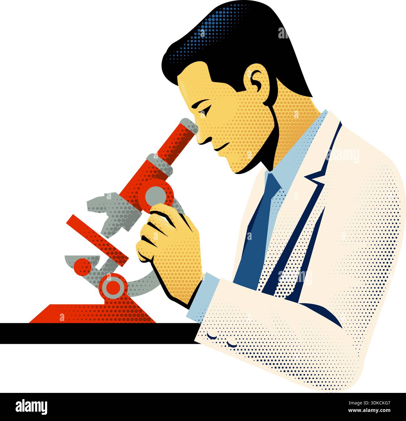 Retro Scientist Using Microscope Illustration Stock Vector