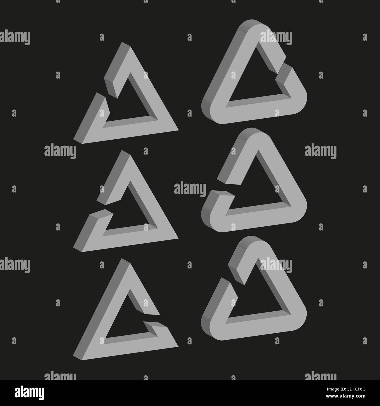 3d triangle shape art. Impossible loop set. Grey delta Vector. Geometric illusion icon. EPS 10. Stock Vector