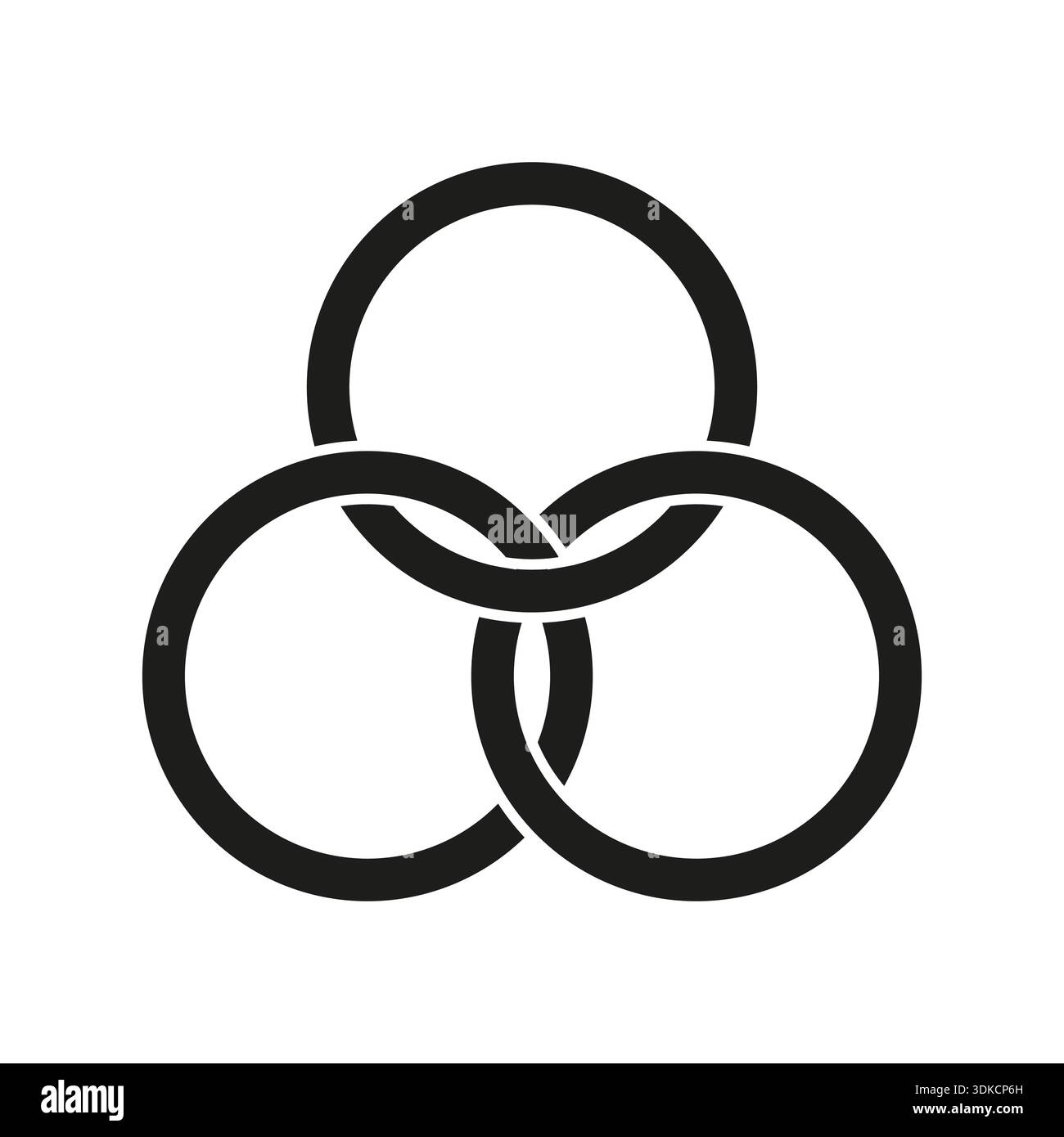Interlocking circle icon. Three ring chain. Connected loop Vector. Round union symbol. EPS 10. Stock Vector