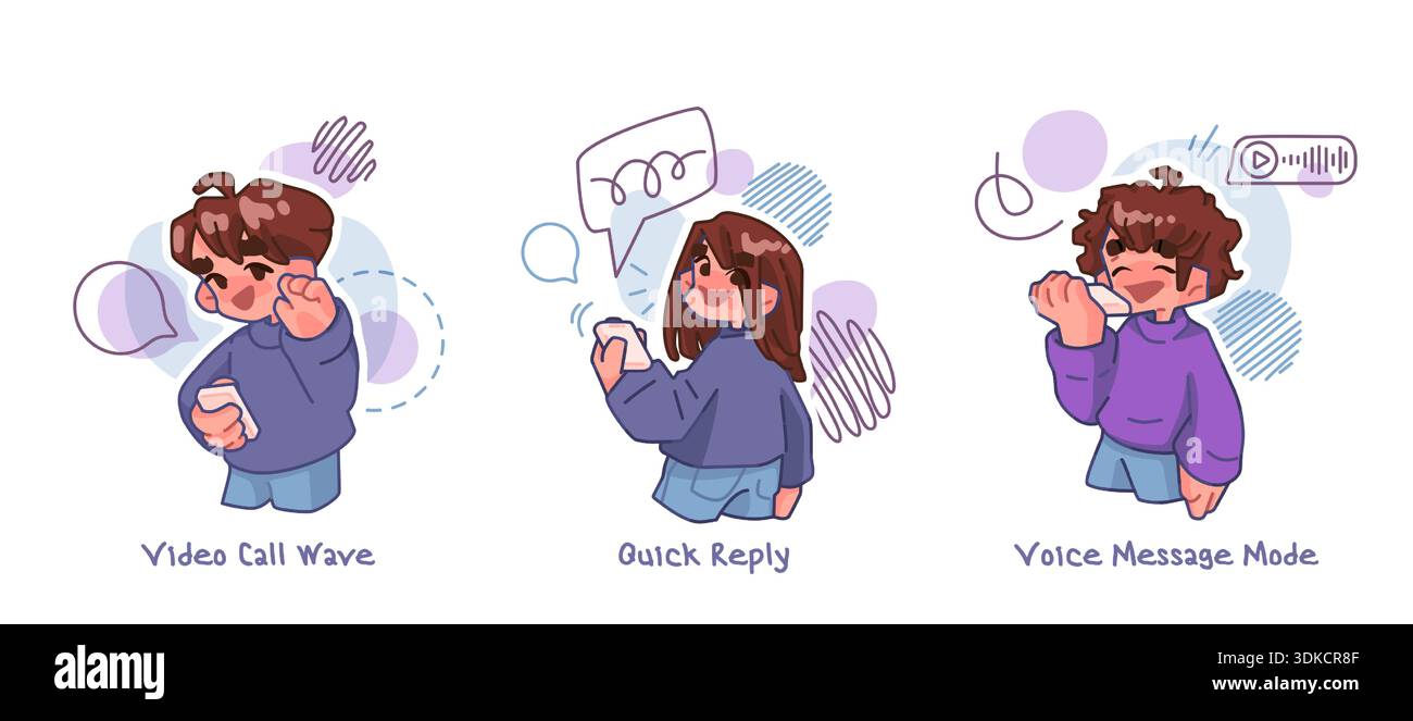 Mobile Communication Character Action Set Stock Vector