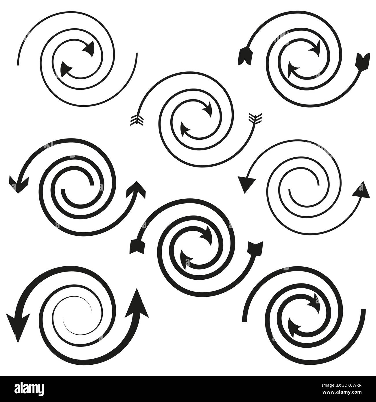 Spiral arrow icon. Rotation cycle symbol. Curvy direction Vector. Round ...