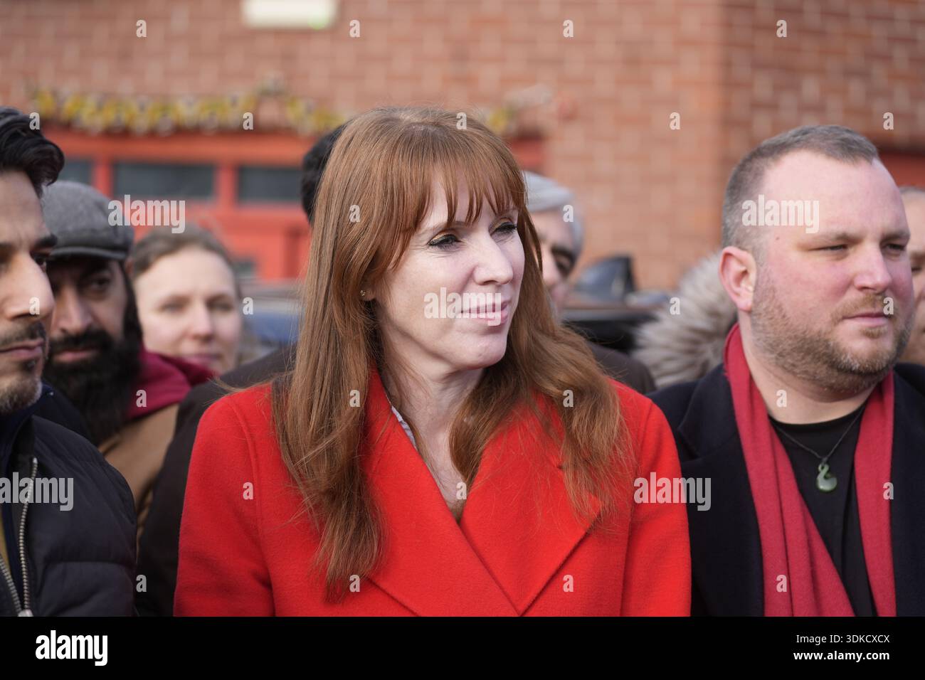 Angela Rayner at the announcement at the Jain Community Centre in Denton that Angeliki Stogia (centre) is the Labour Party candidate for the Gorton and Denton by-election. Picture date: Saturday January 31, 2026. Stock Photo