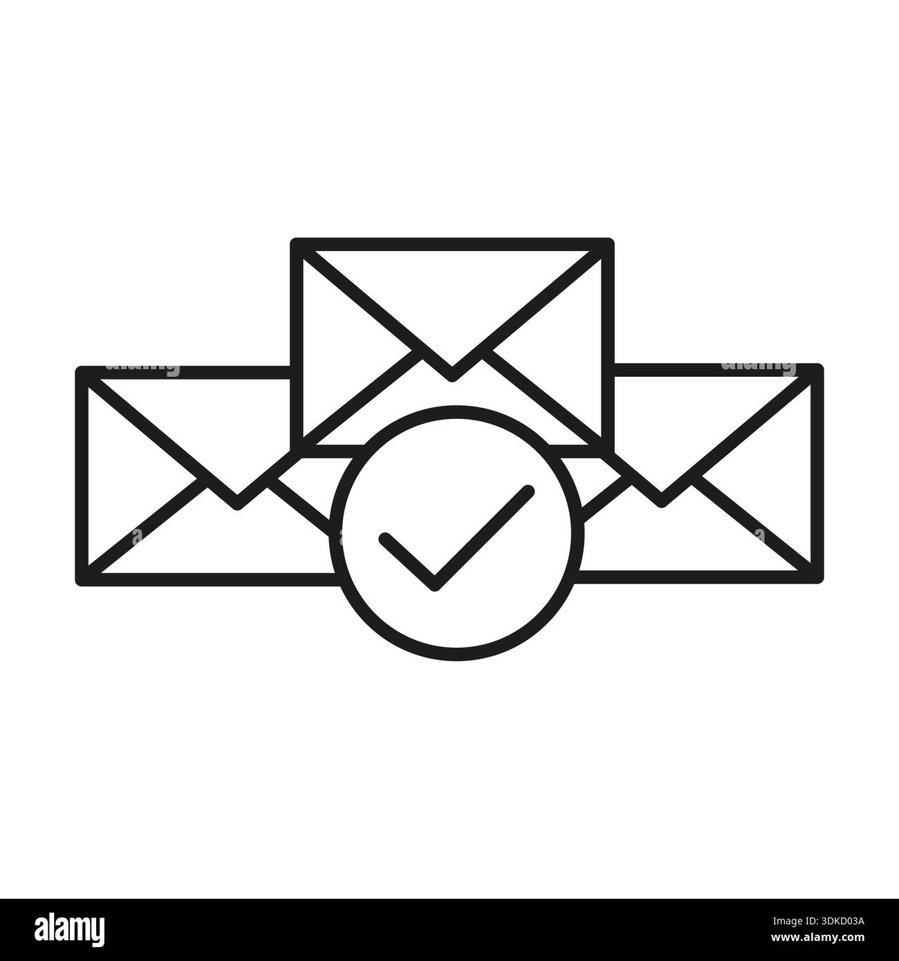 Three envelopes mail. Message confirmed Vector. Email sent symbol. Digital correspondence icon. Stock Vector