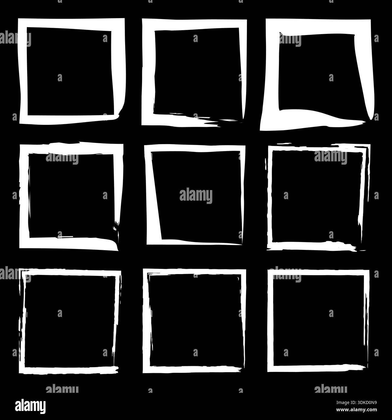 White grid lines. Nine square frames. Black background vector. Grunge mesh texture. Stock Vector