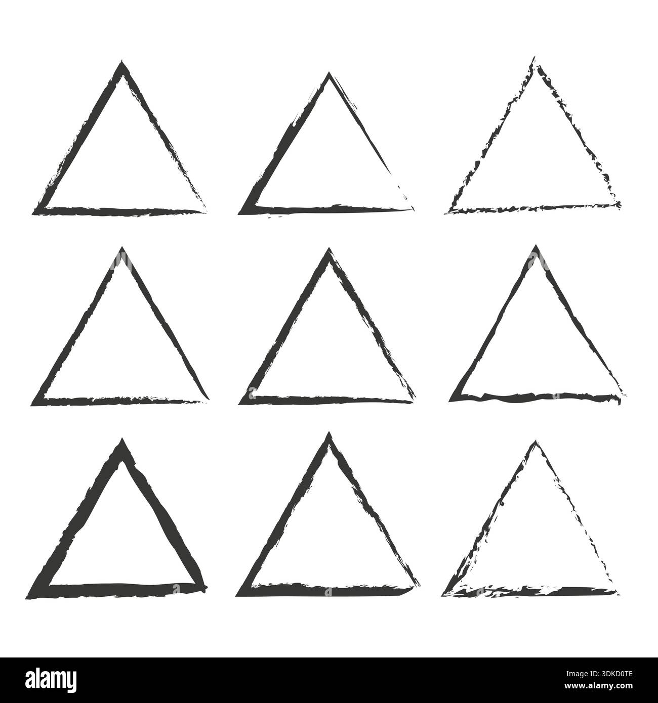 Triangle shape set. Grunge ink border. Vector frame icon. Geometric art symbol. Stock Vector