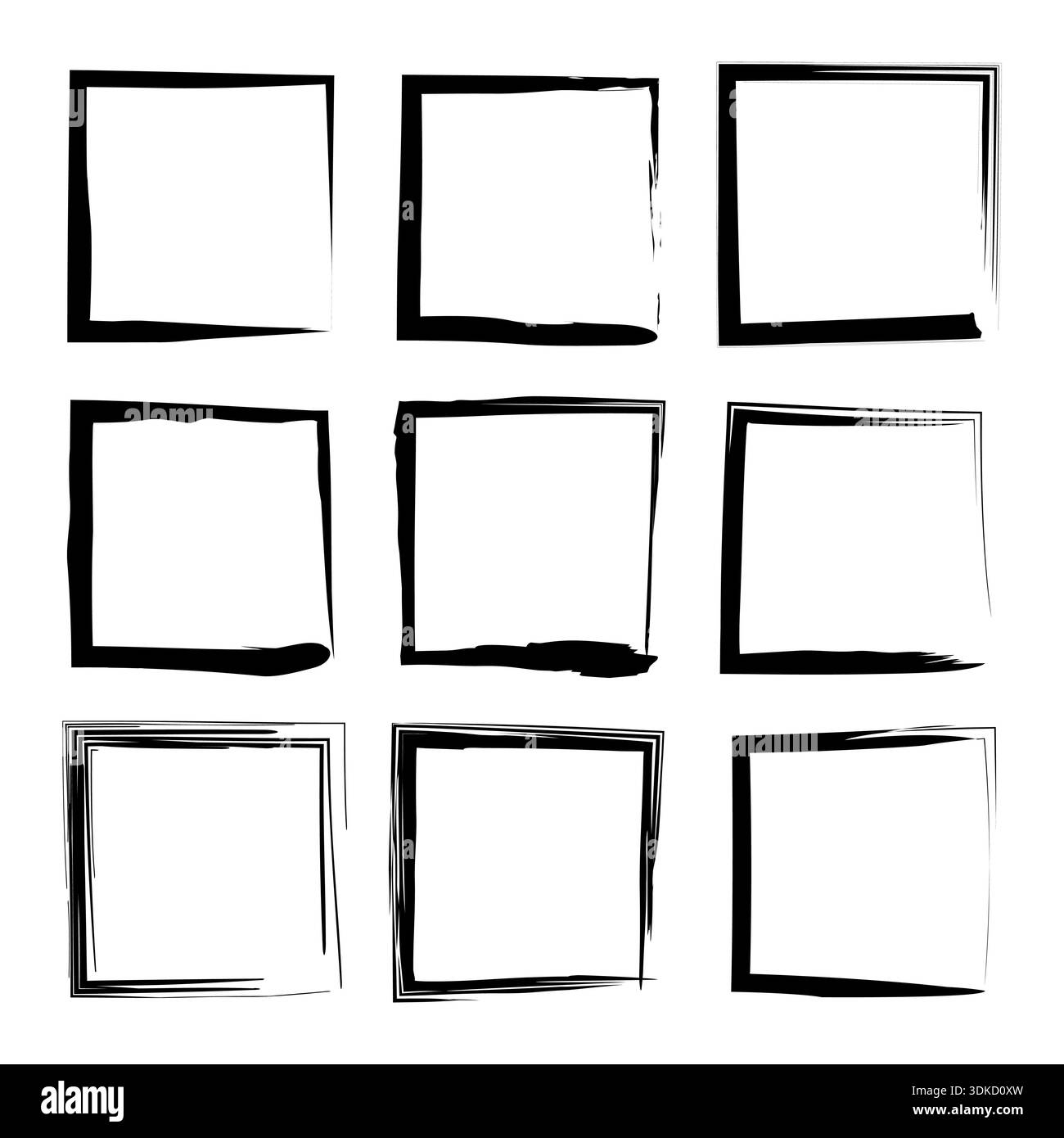 Ink grid frame. Black border set. Grunge square Vector. Rough box art. Stock Vector