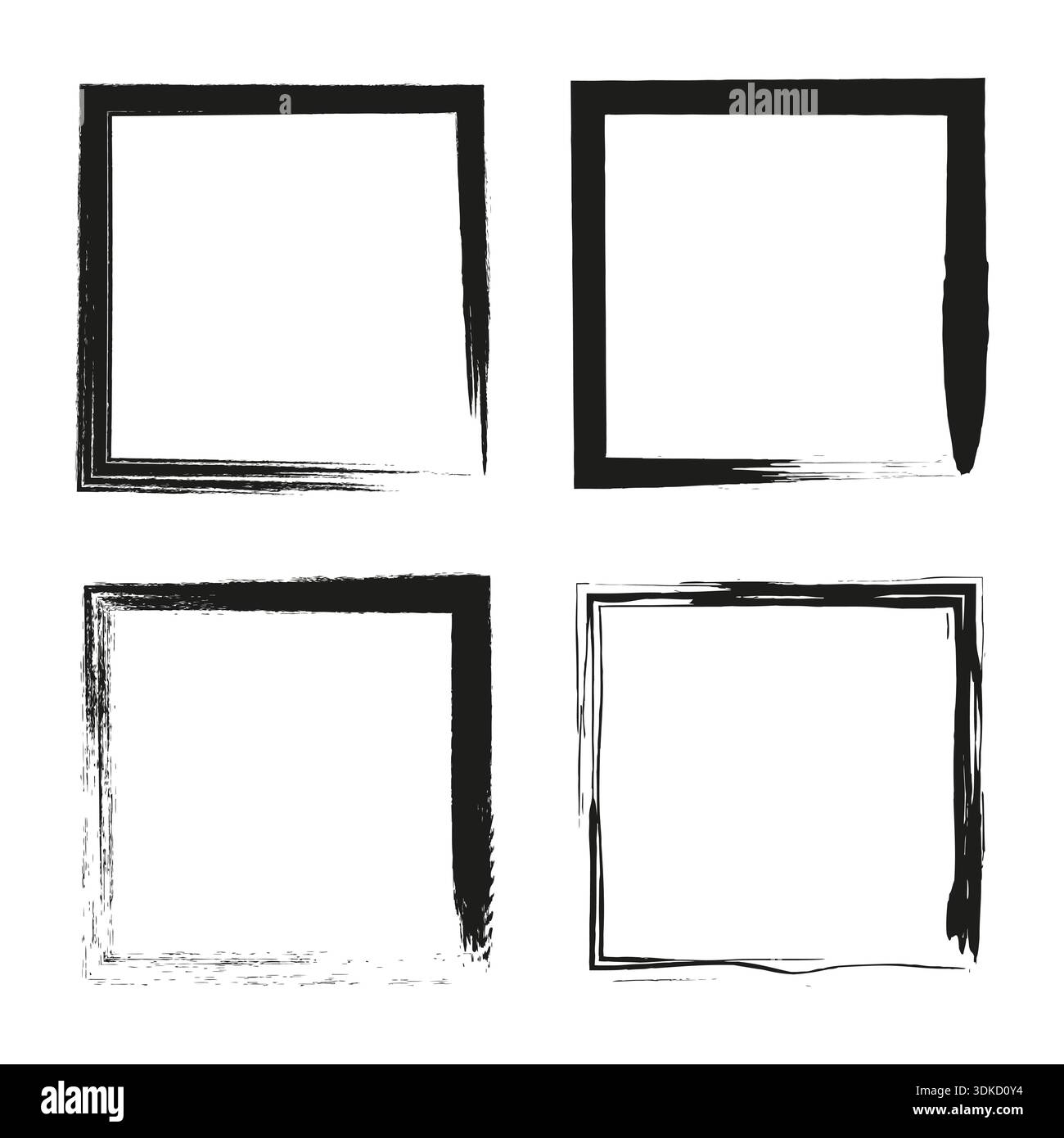 Grunge frame set. Black border art. Ink square Vector. Rough box icon. Stock Vector