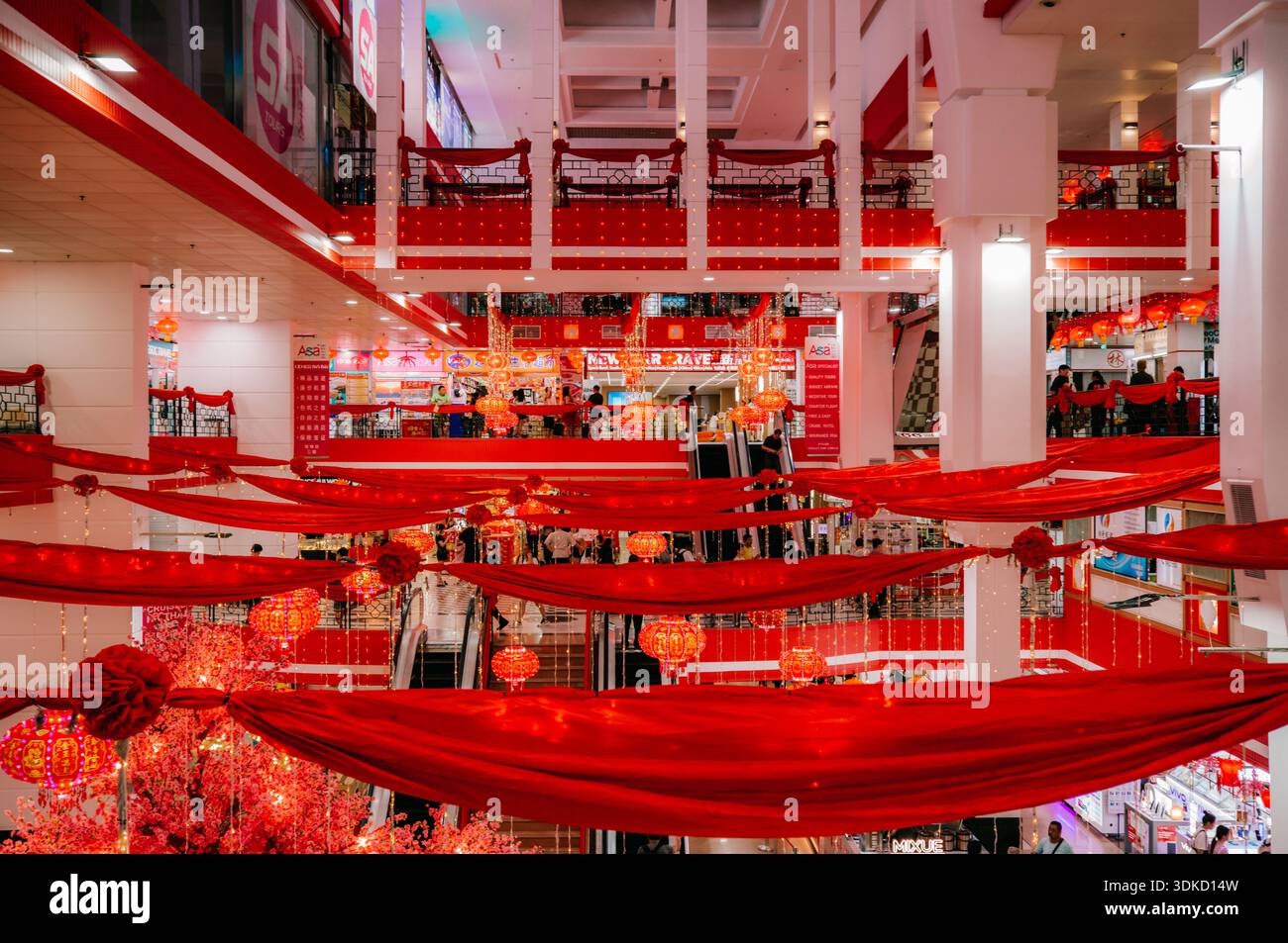 Festive Chinese New Year decorations inside peoples park complex ...