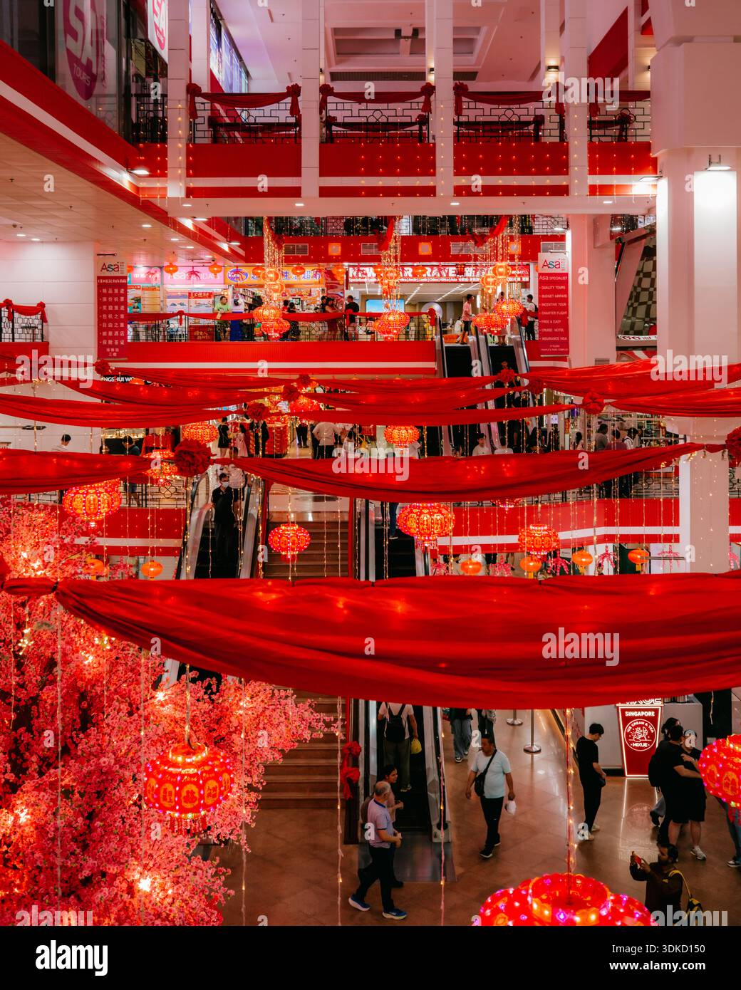 Festive Chinese New Year decorations inside peoples park complex ...