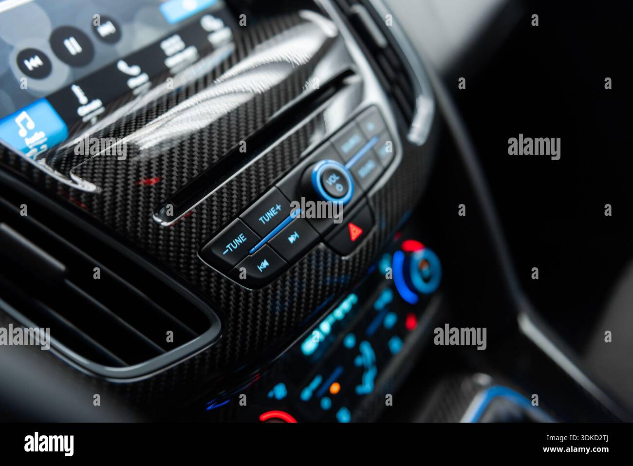Car interior center console with buttons. Central part of car front ...