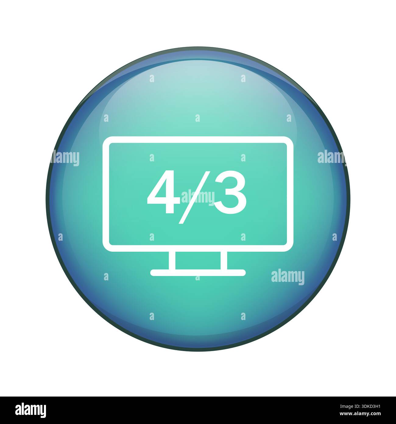 Monitor display symbol. Aspect four three icon. Screen ratio Vector image. Blue green button. Stock Vector