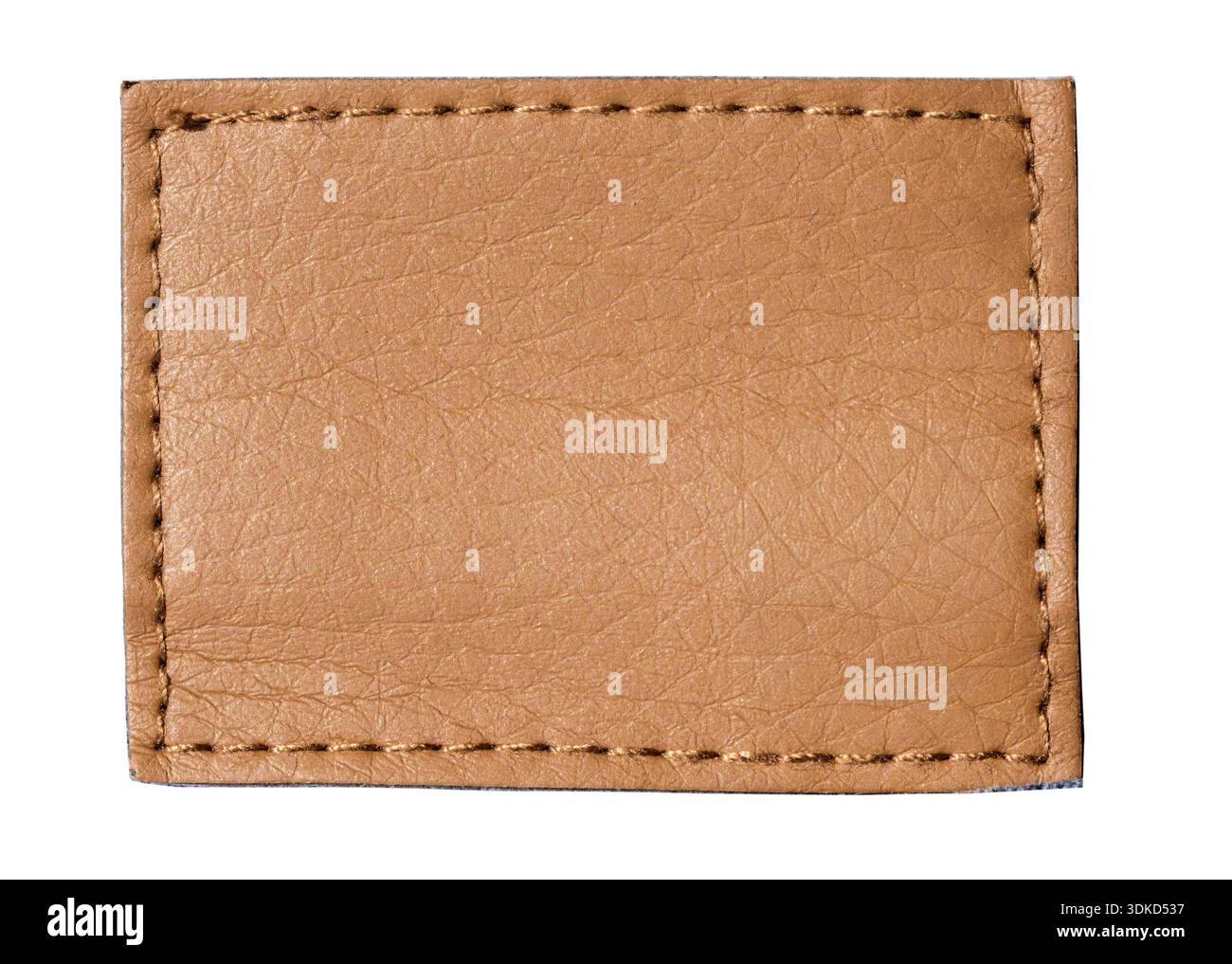 Rectangular tan leather patch, ready for branding or text, isolated on transparent background Stock Photo
