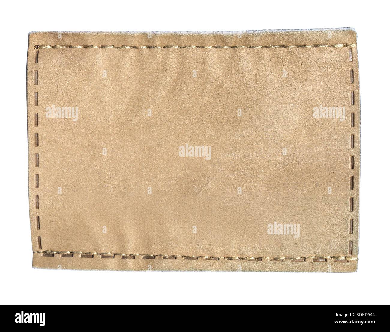Rectangular blank brown leather tag displaying stitching details, ready for branding, with transparent background Stock Photo