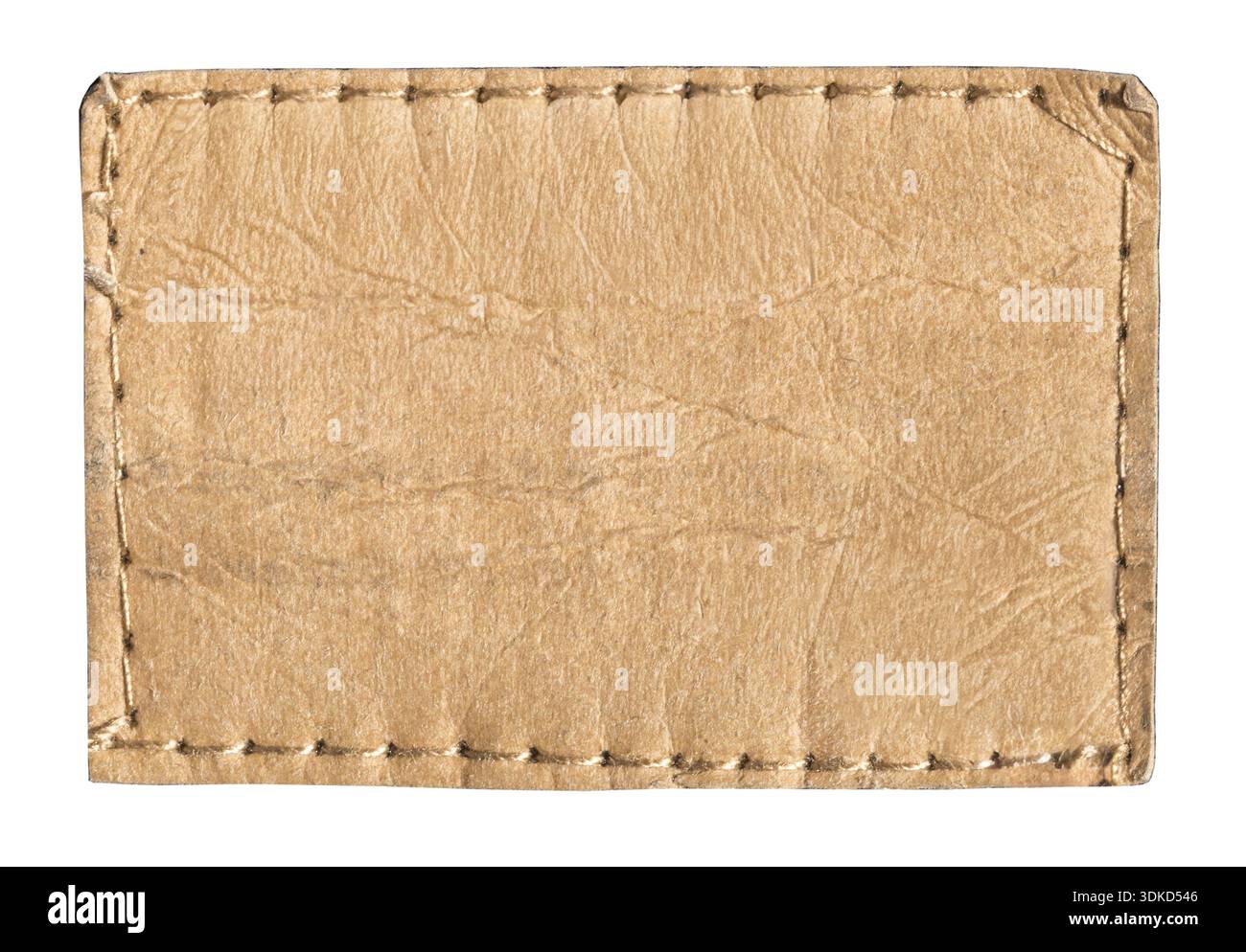 Rectangular brown leather label with visible texture and stitched border, isolated on transparent Stock Photo