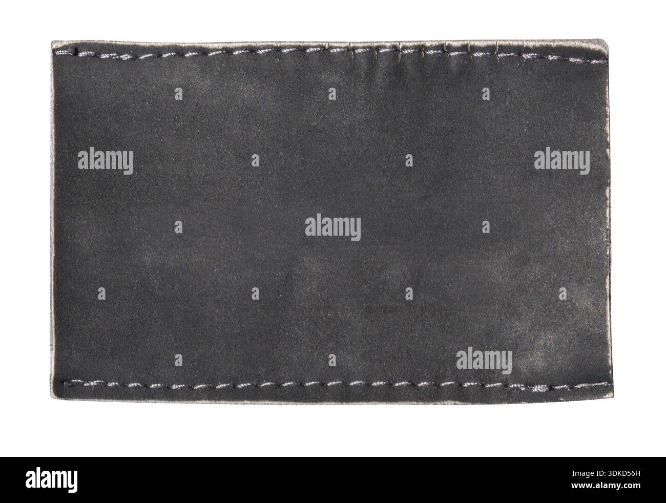 Blank black leather patch with visible stitching providing copy space, transparent background Stock Photo