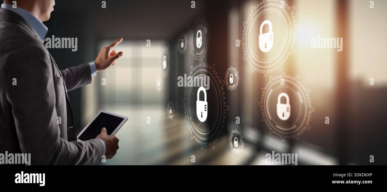 Cyber Security. Gears on a Virtual Screen. Data Protection Technology. Stock Photo