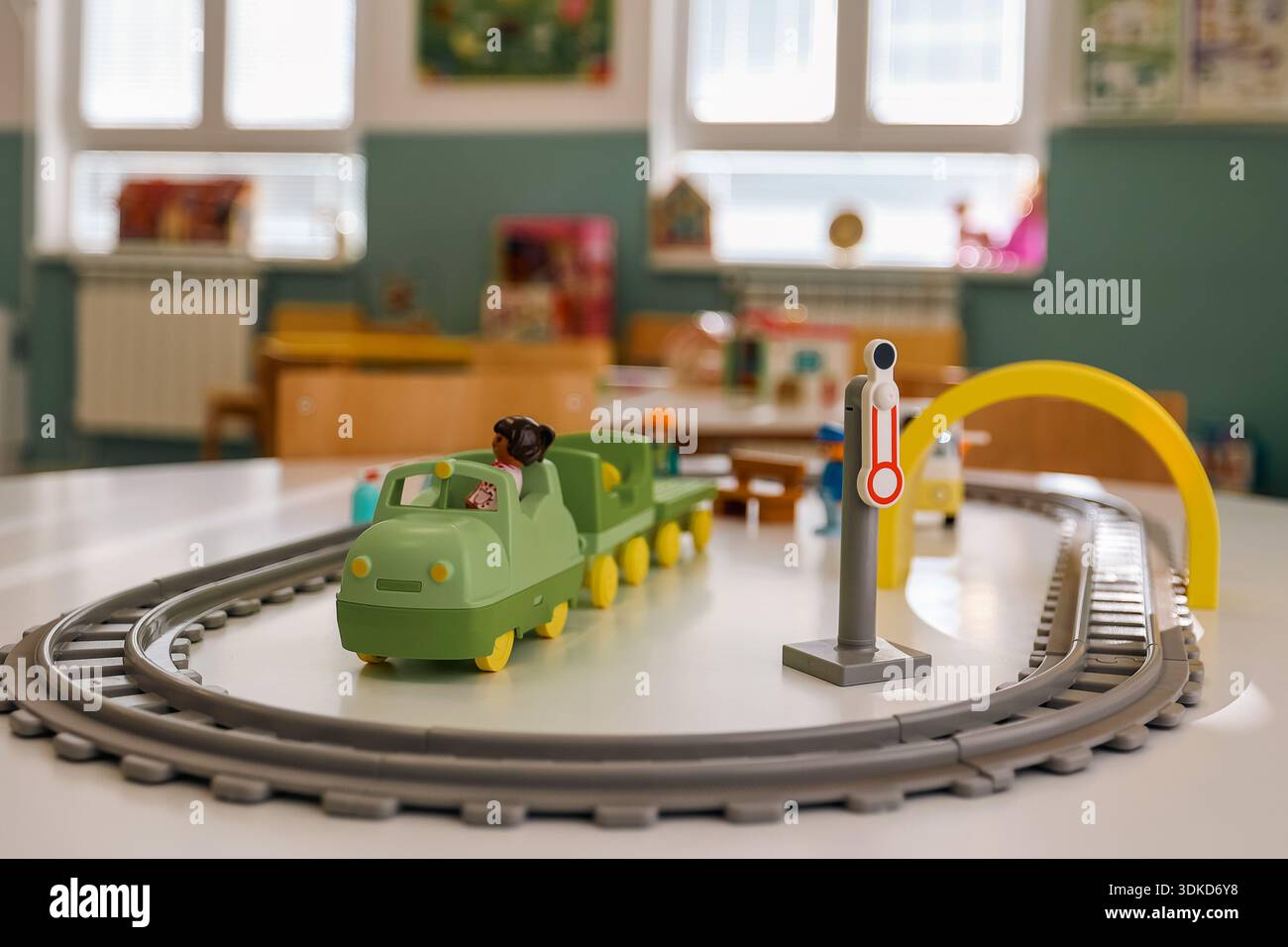Toy Train Set in Preschool Classroom Stock Photo - Alamy