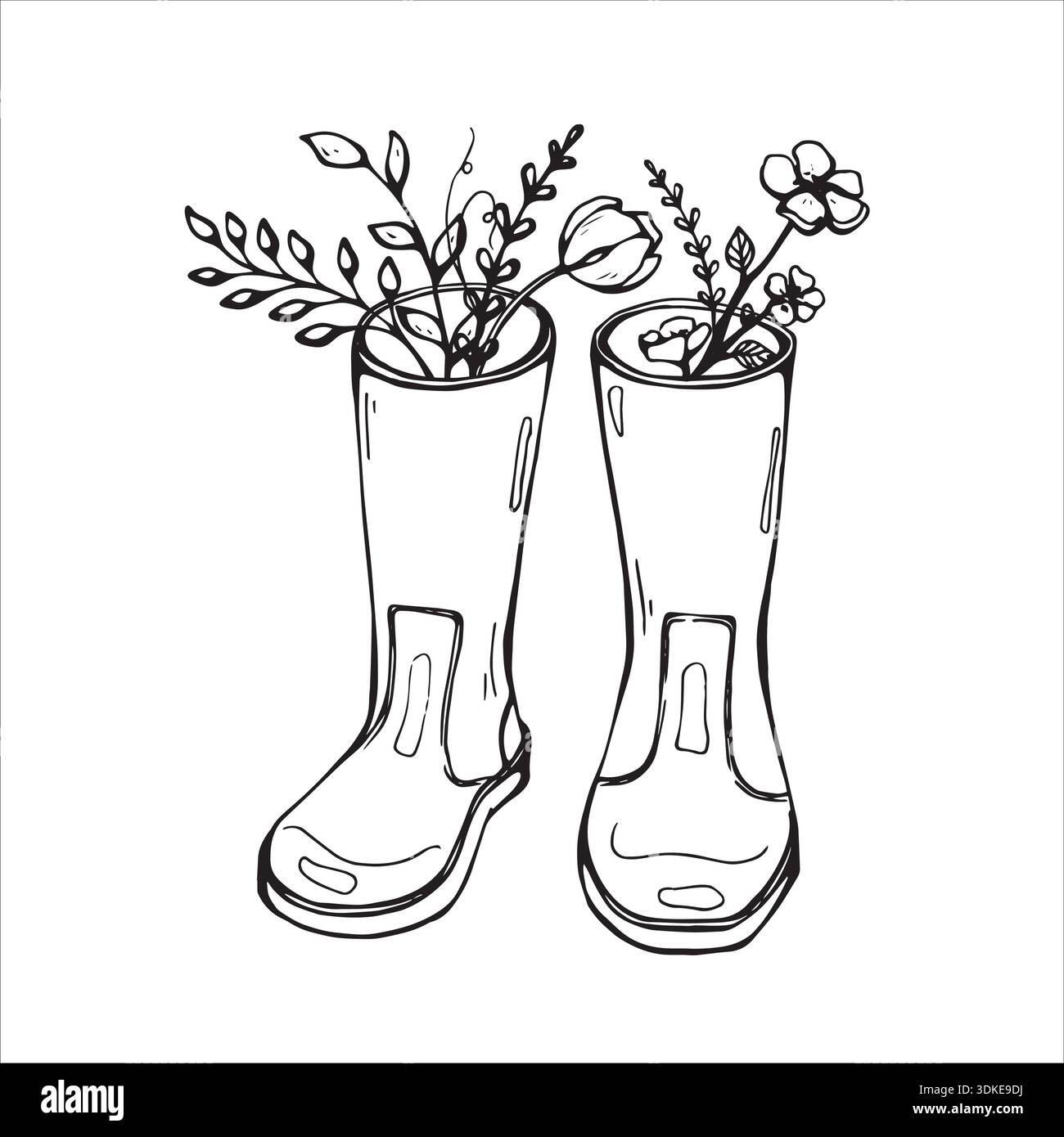 Whimsy rubber boots with flowers in doodle style Stock Vector Image ...