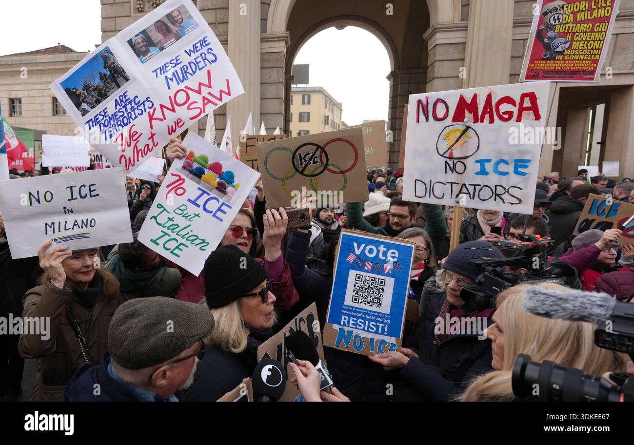 Demonstrators protest in Milan, Italy, against the involvement of the ...