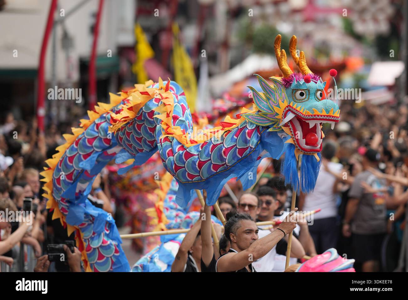 Dancers perform a dragon dance during celebrations for the Chinese ...