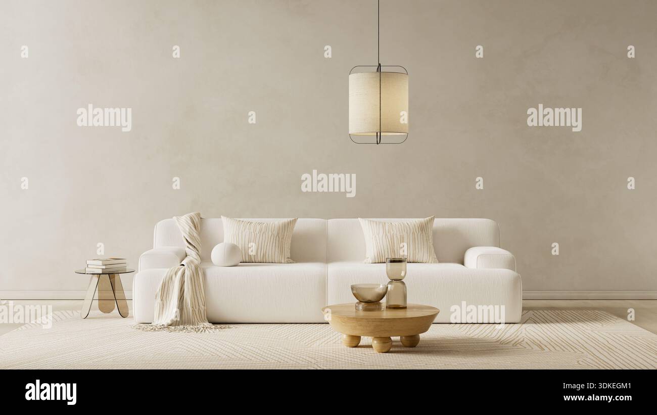 Modern minimalist living room interior featuring neutral color palette ...