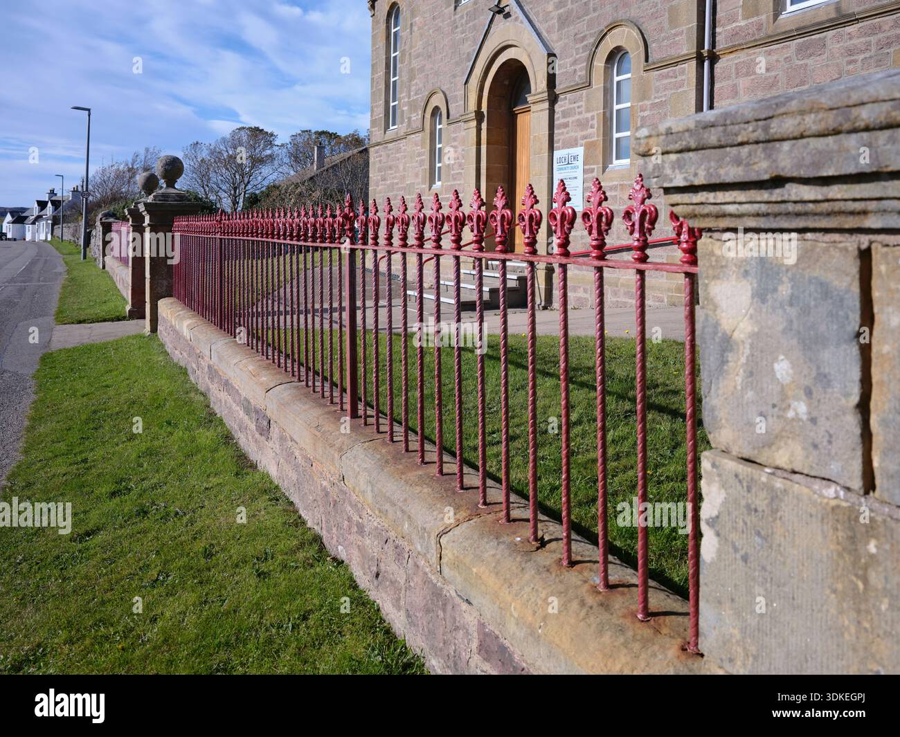 Aultbea, Achnasheen, Highland, Scotland, UK. 26th Sept 2025. Refurbished ornamental railings in front of the Loch Ewe community church. Aultbea Stock Photo