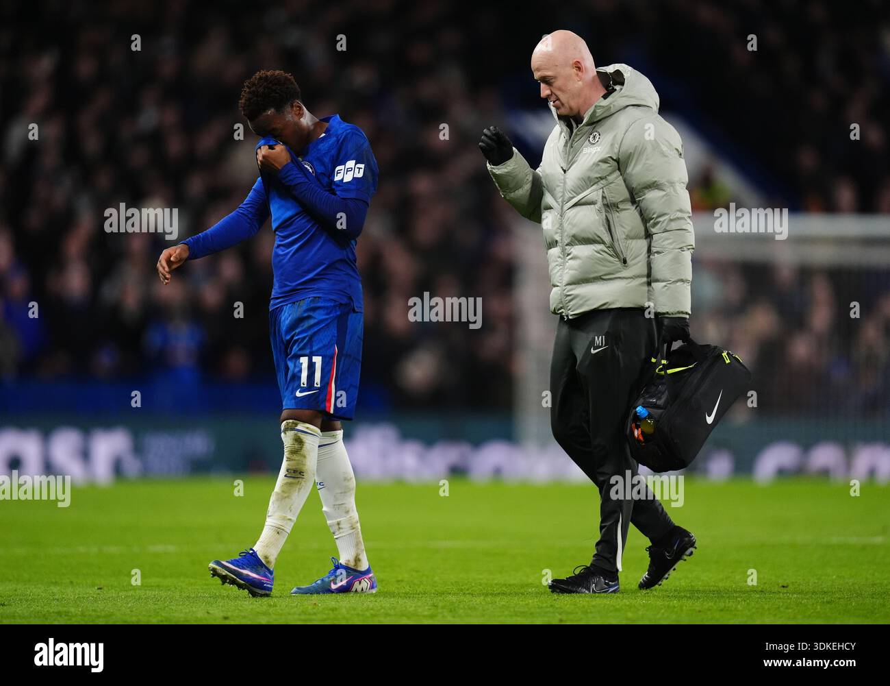 Chelsea's Jamie Gittens goes off injured during the Premier League ...