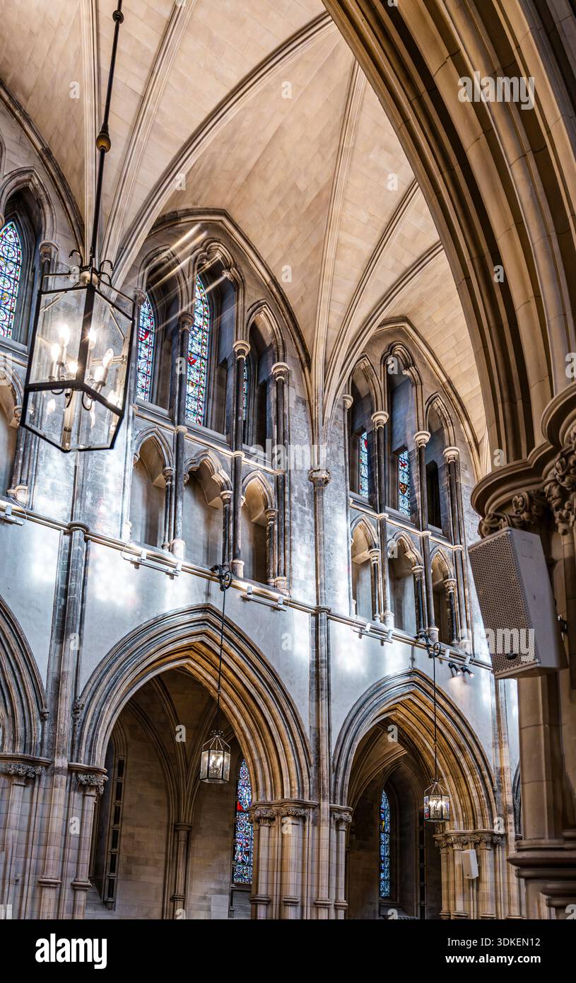 Particular glimpse of the main nave, interior view of Christchurch Cathedral, in Dublin, Ireland, medieval church built in 11th century. Stock Photo