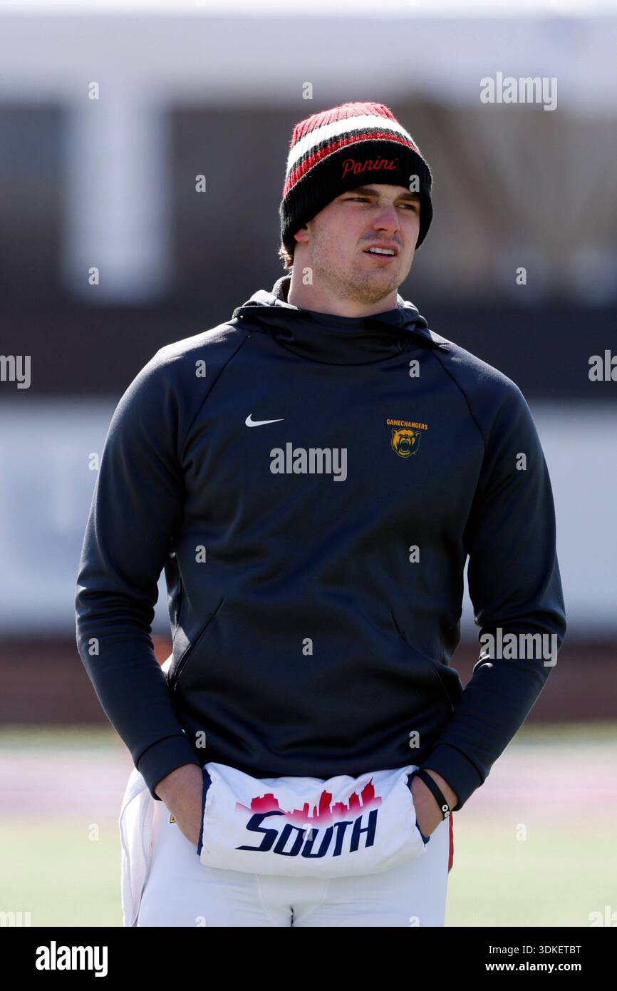 National Team quarterback Sawyer Robertson (12), of Baylor, warms up ...