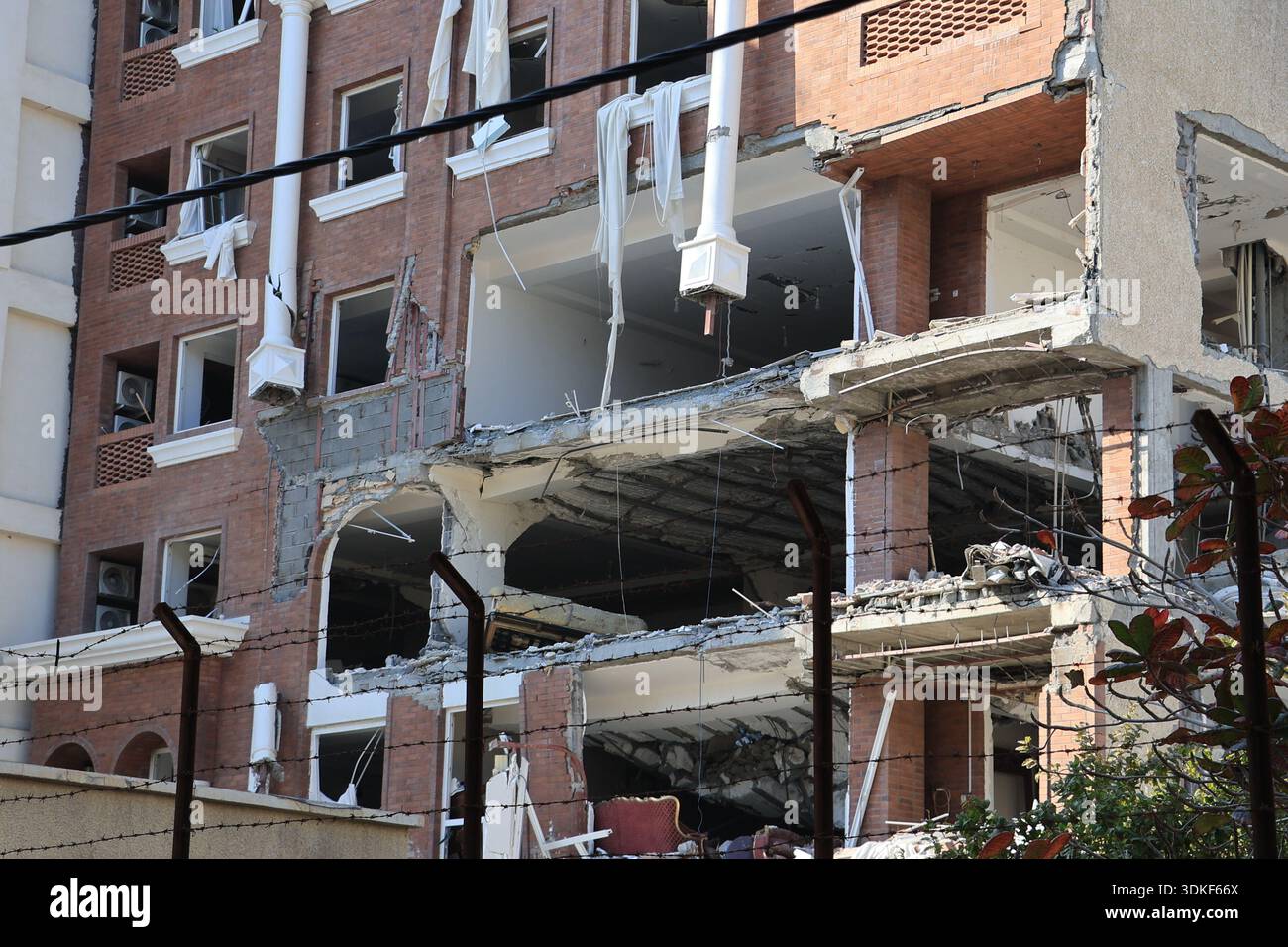 An apartment building is seen after an explosion in the southern port ...