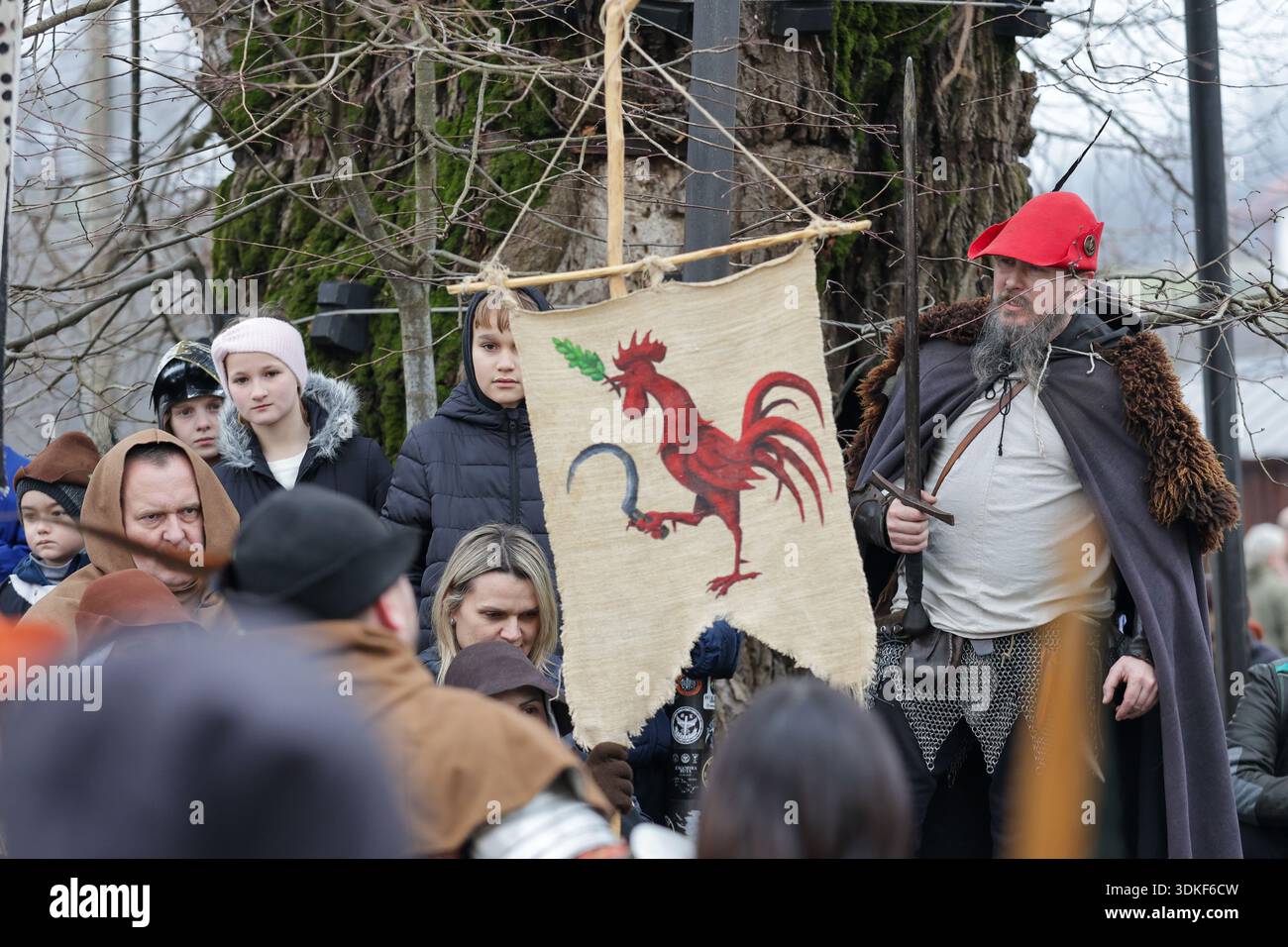 Peasant Symbol Participants dressed in Medieval costumes reenact 1573 Peasants Revolt ...