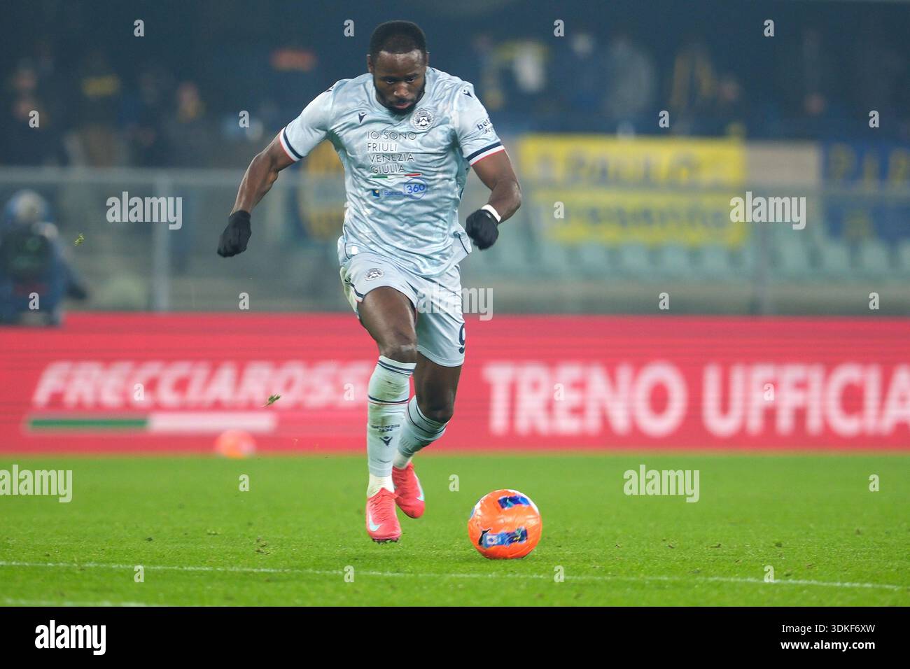 Keinan Davis of Udinese Calcio carries the ball during the soccer match  between Hellas Verona FC and Udinese Calcio, MD22 of Serie A Enilive  Italian s Stock Photo - Alamy