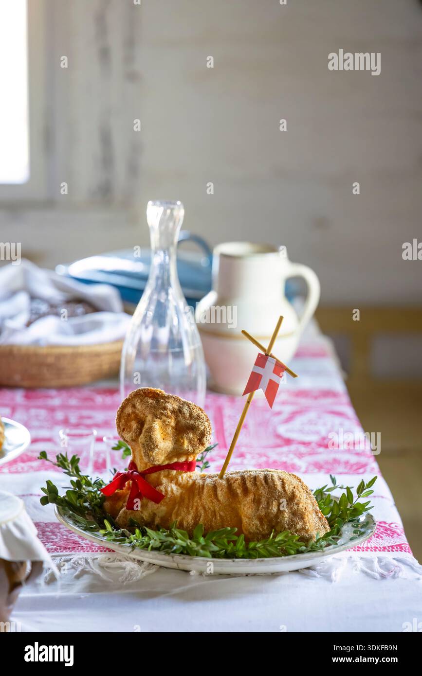Easter lamb cake, beranek, decorating a traditional holiday table setting Stock Photo