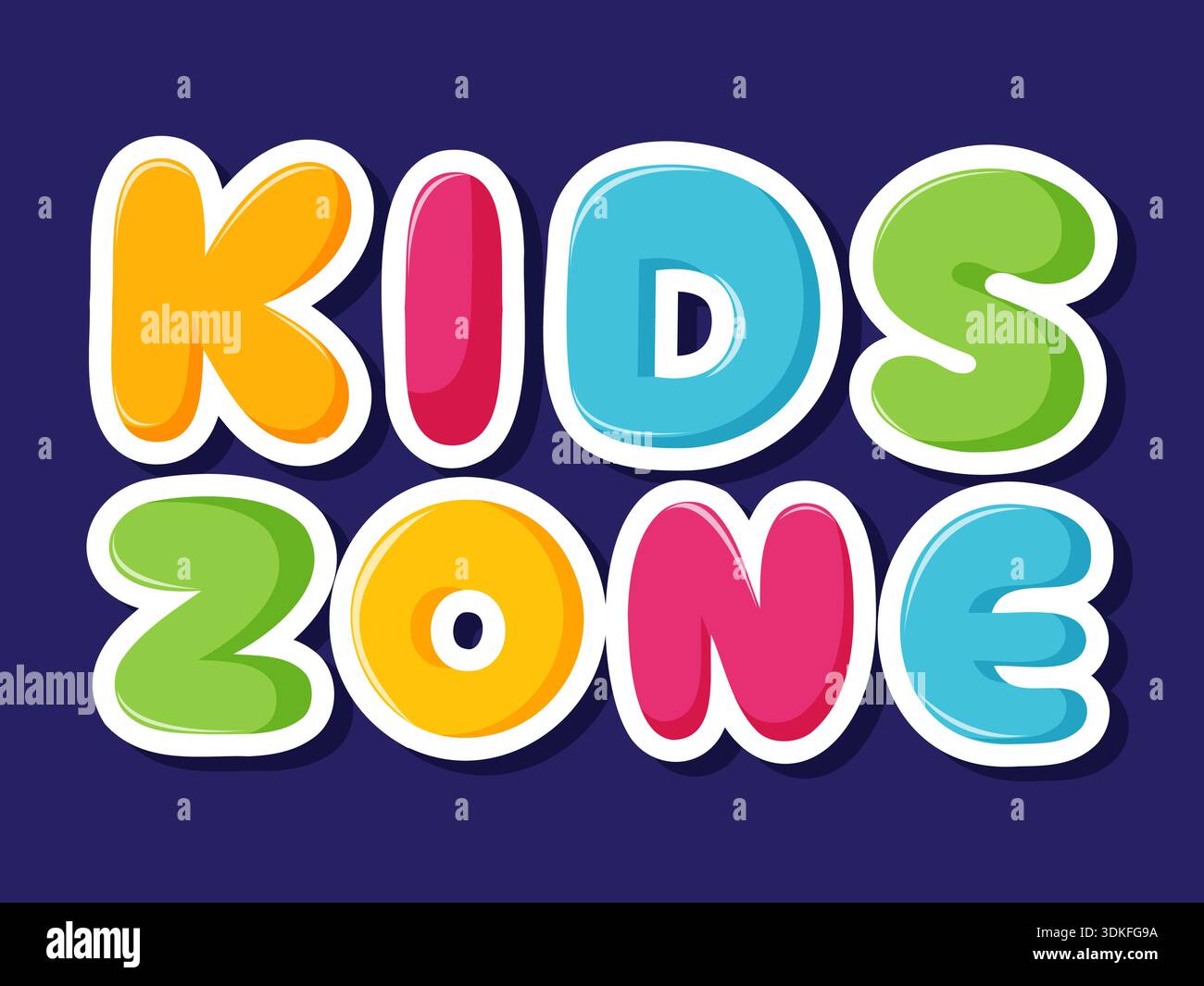 Car Too Lettering Bright cartoon lettering kids zone for game room sign vector ...