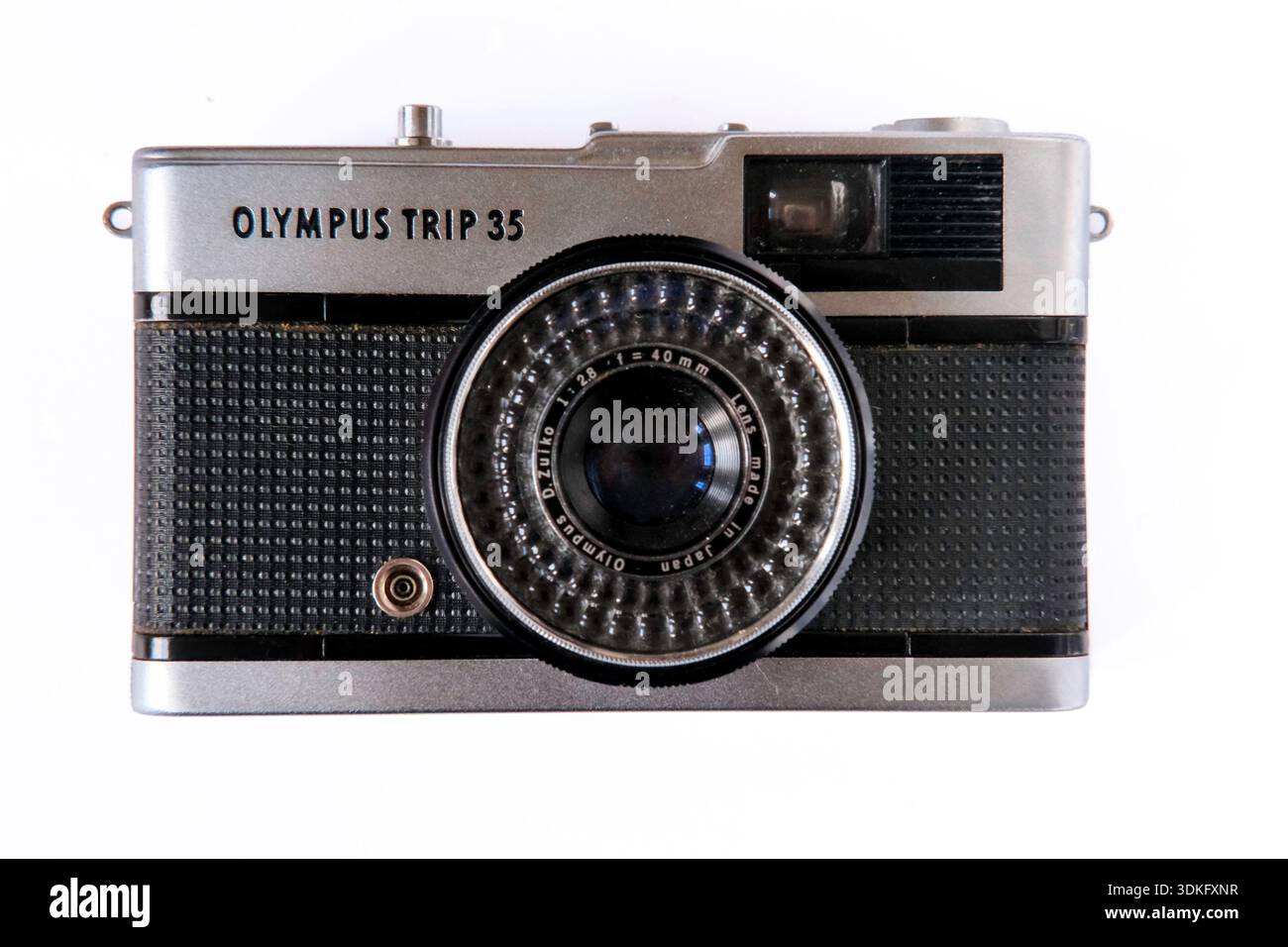 Olympus Trip 35 fully-automatic 35mm compact camera, manufactured from 1967. Model displays metal shutter button indicating pre June1976 manufacture. Stock Photo