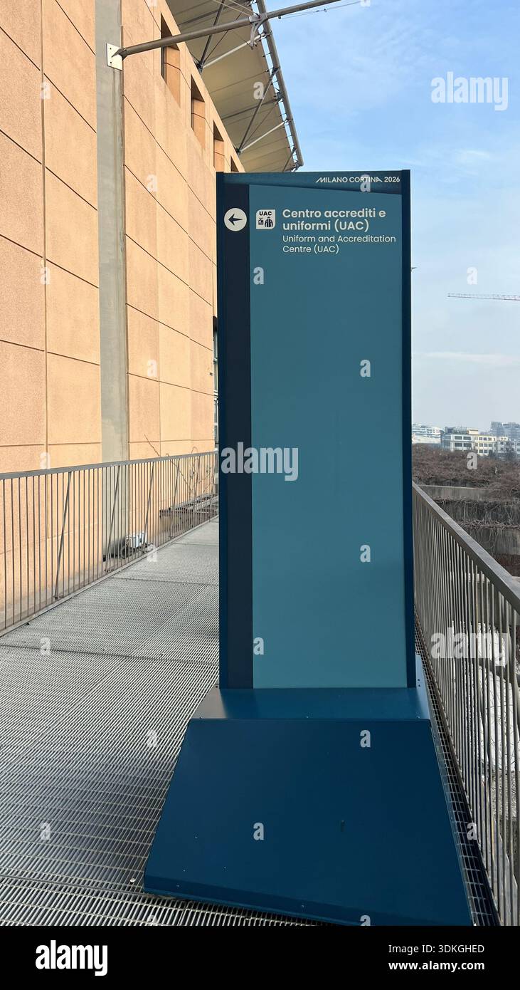 Milano Sign Milan, Italy - January 30, 2026: Milano Cortina 2026 Uniform and ...