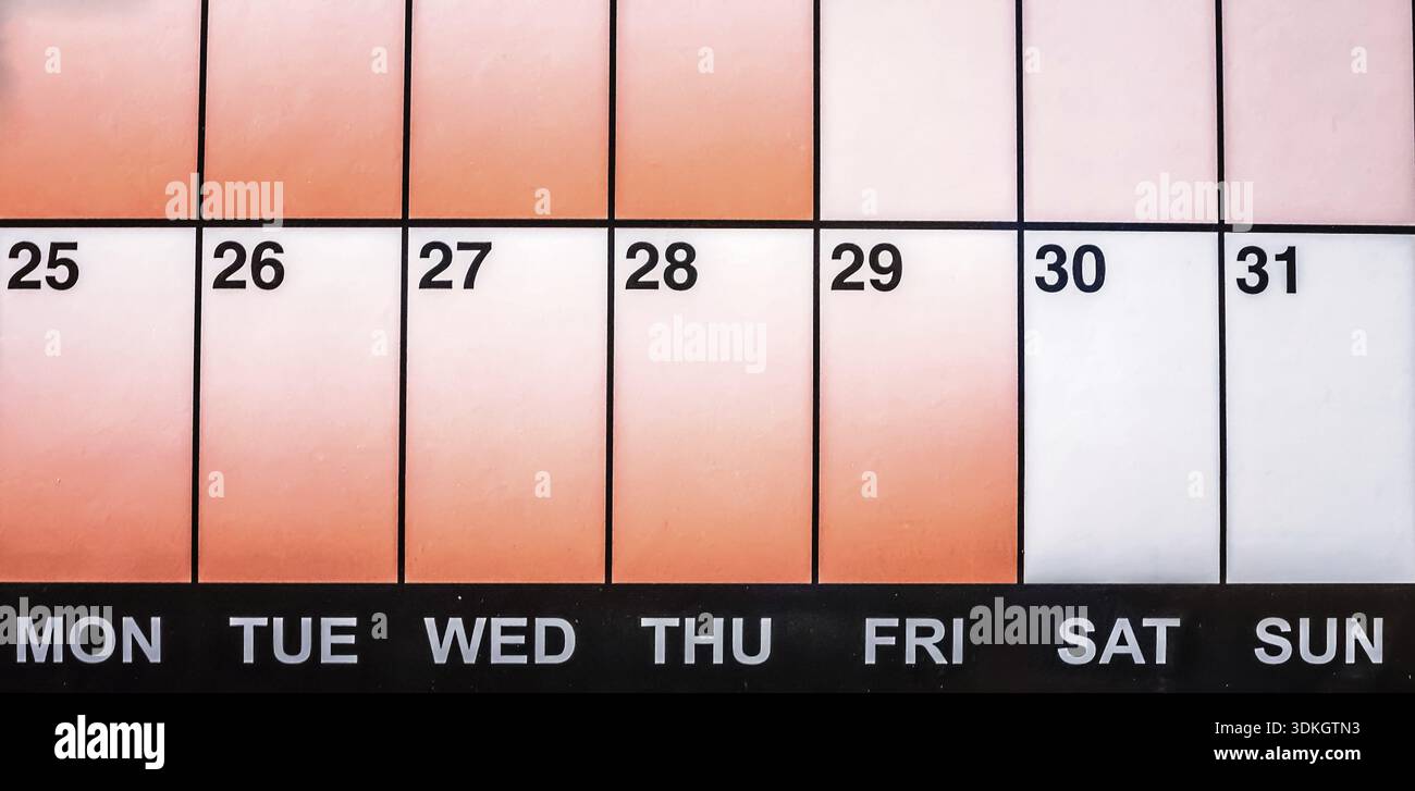 Last week of the month as shown in calendar Stock Photo - Alamy