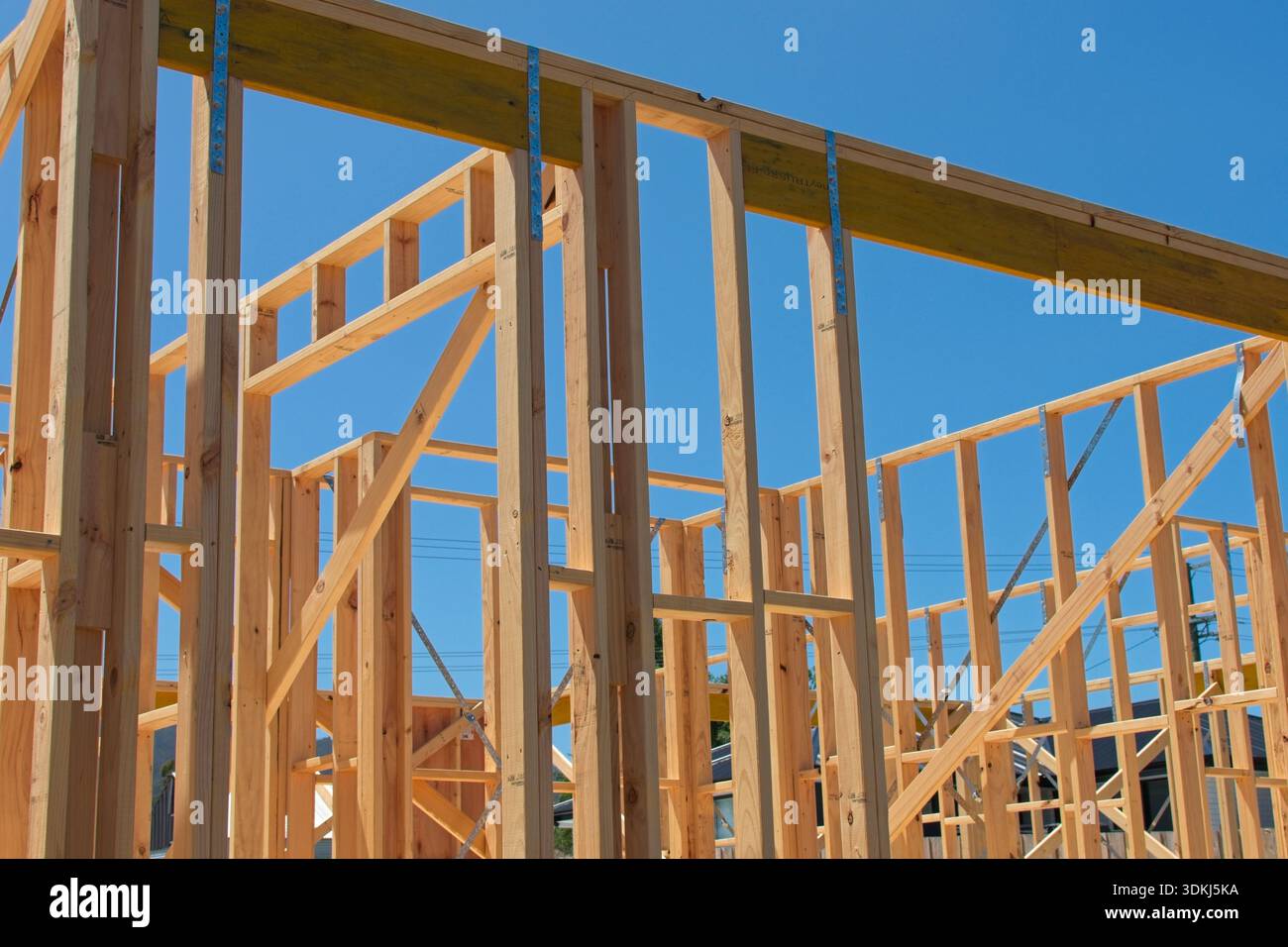 Timber house framing on an Australian house under construction. Pine ...
