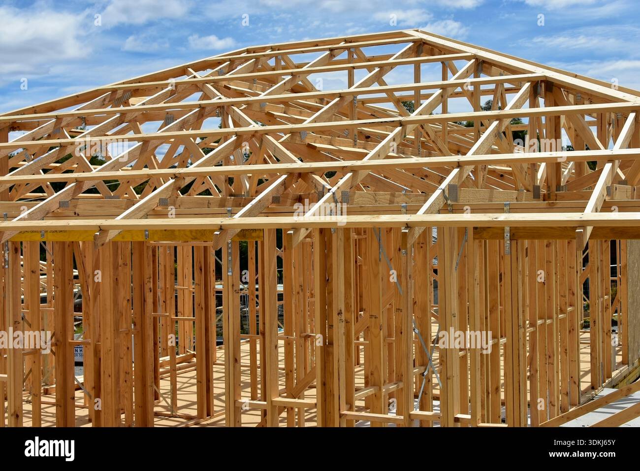 Timber house framing on an Australian house under construction. Pine ...