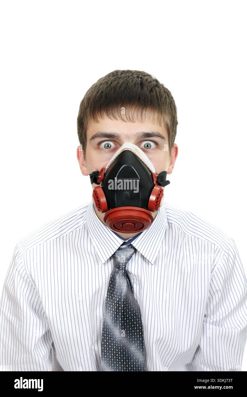 Young Man in protective mask on the white background Stock Photo