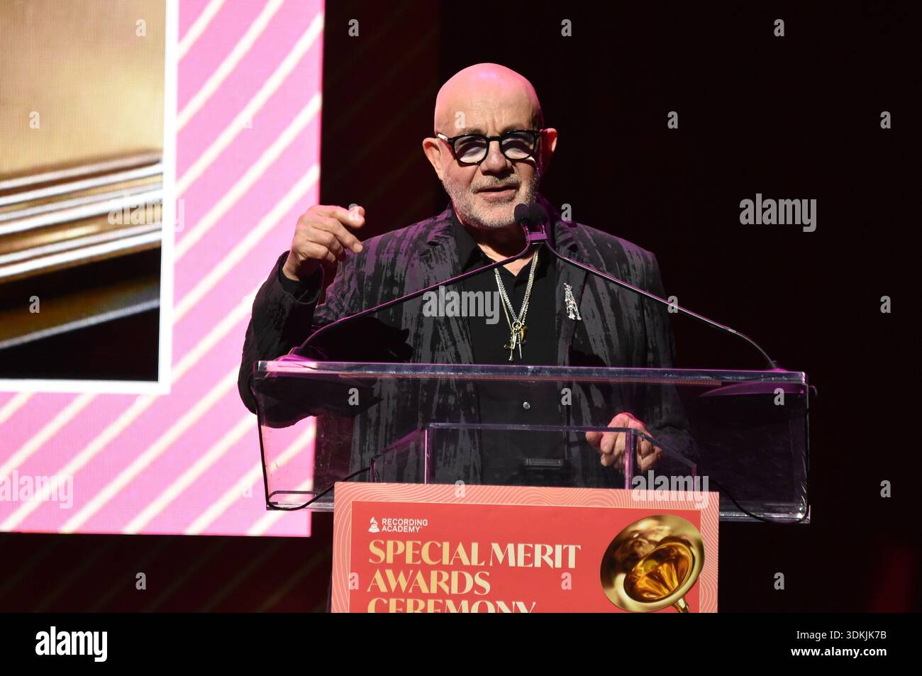 Bernie Taupin accepts the trustees award during the Recording Academy's ...