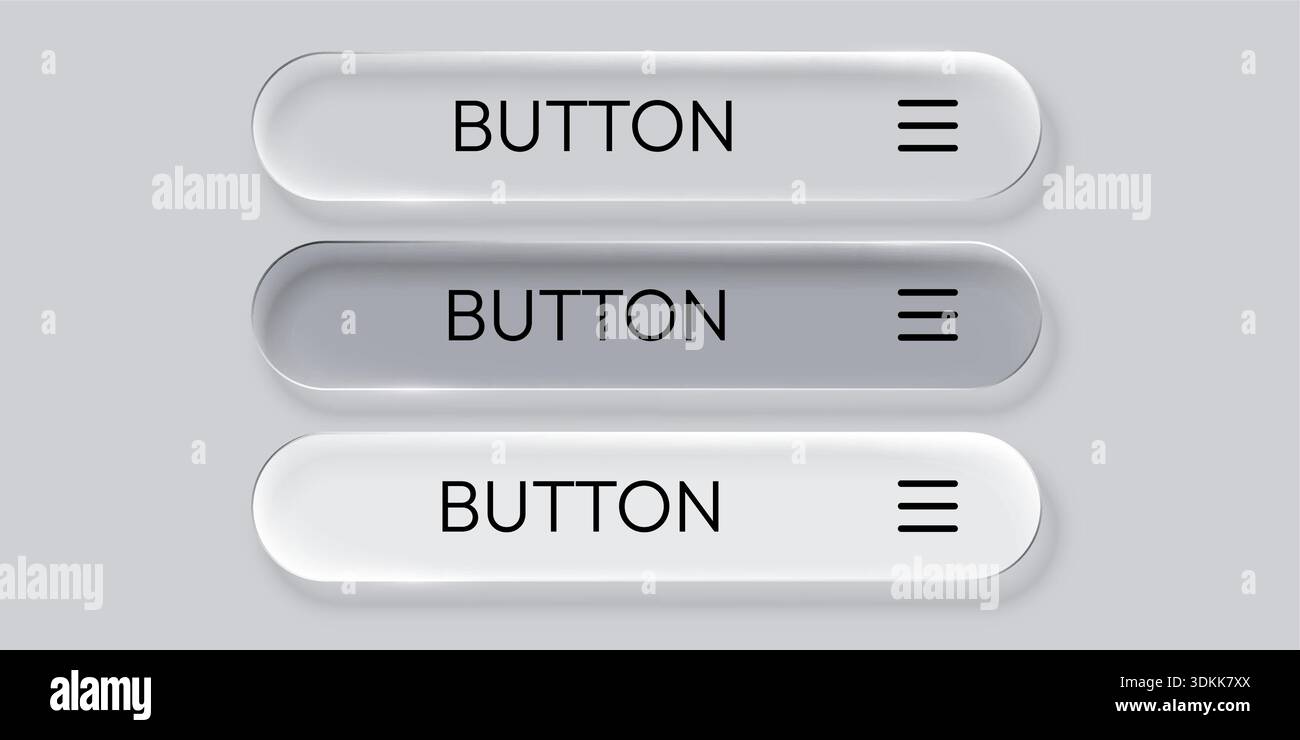 Modern glassmorphism and neumorphism UI buttons. User interface elements design. Vector illustration Stock Vector