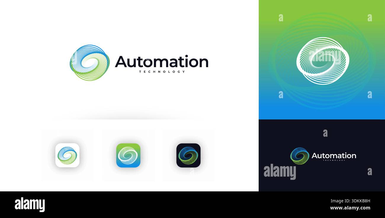 AI Automation Round Logo Icon Label, Software Company Logotype Concept ...