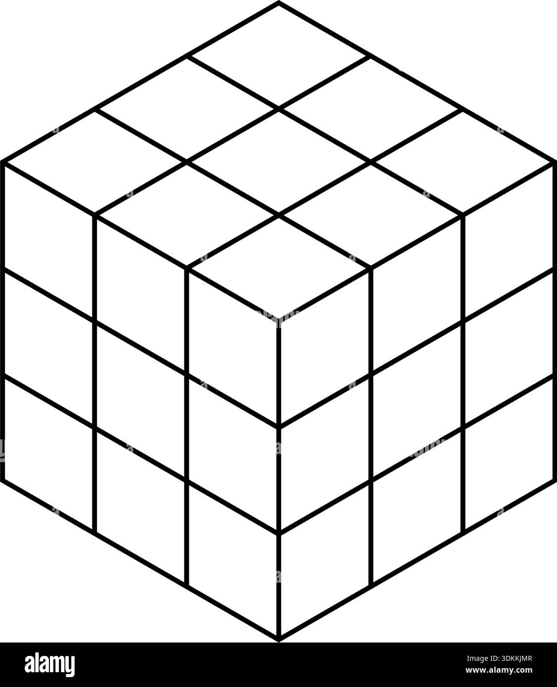 Puzzle cubic logic game in 3D projection. Brain teaser. Simple isometric cube shape isolated on white background. Geometric form, building element, architectural block. Vector graphic illustration. Stock Vector